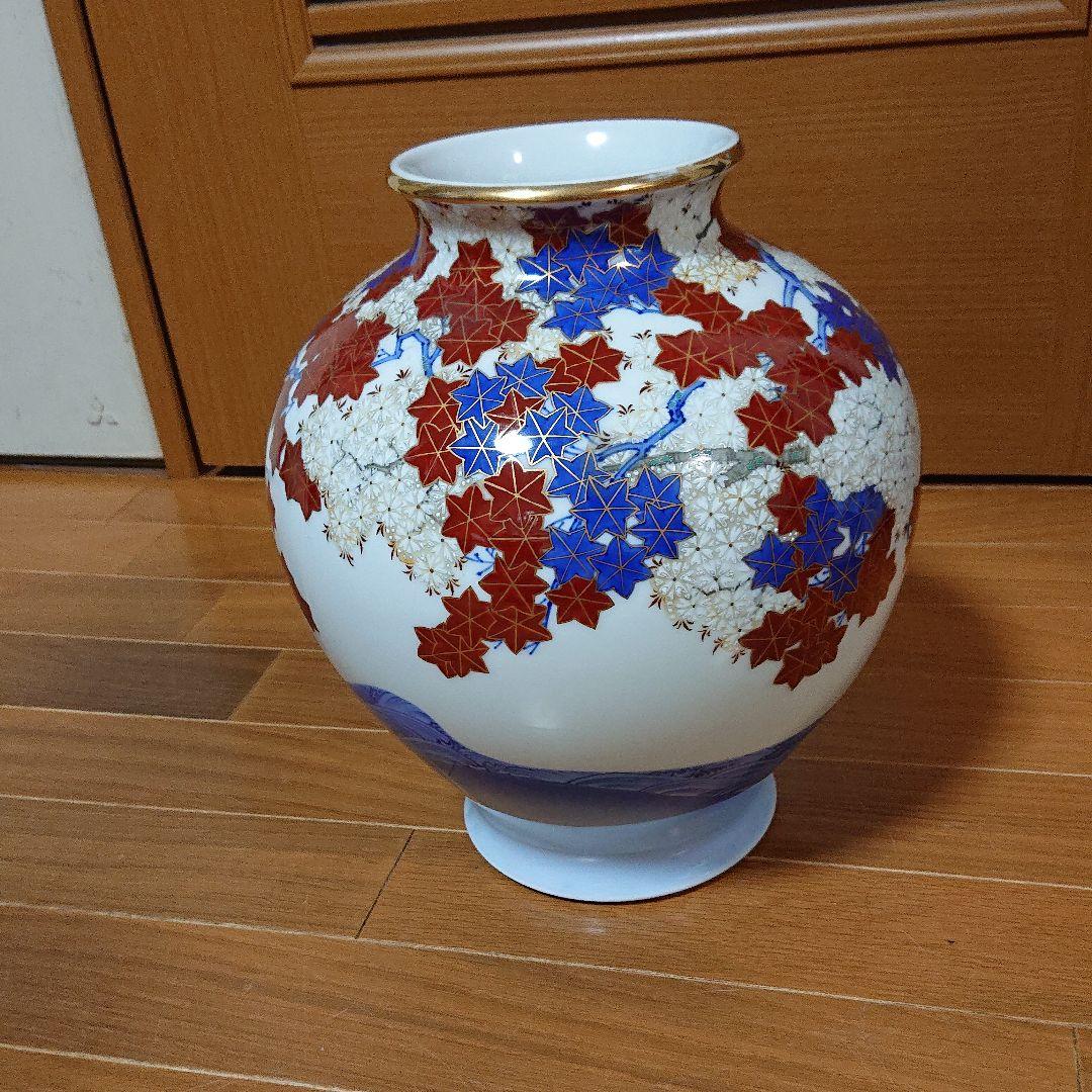 香蘭社 花瓶 桜紅葉川絵