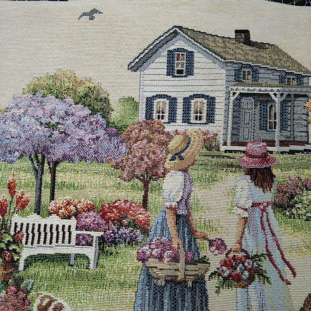 HANDMADEゴブランパネル生地グリーンゲイブルズ&スェード調大型トートバッグ