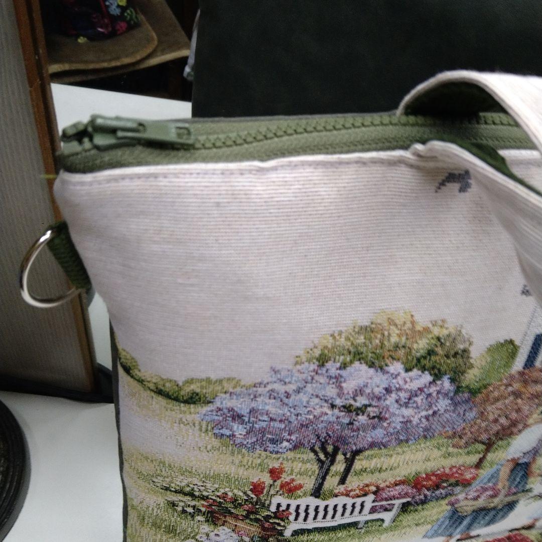 HANDMADEゴブランパネル生地グリーンゲイブルズ&スェード調大型トートバッグ