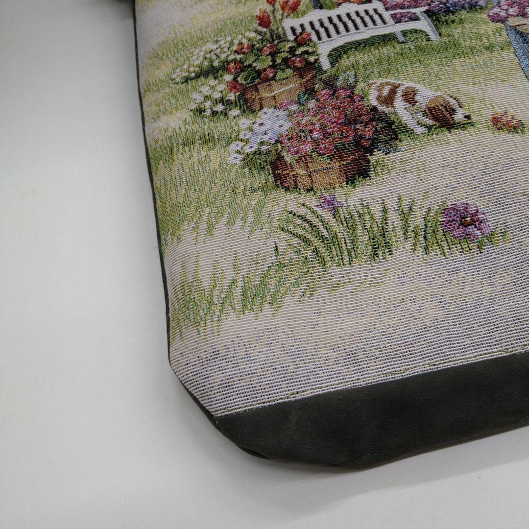 HANDMADEゴブランパネル生地グリーンゲイブルズ&スェード調大型トートバッグ