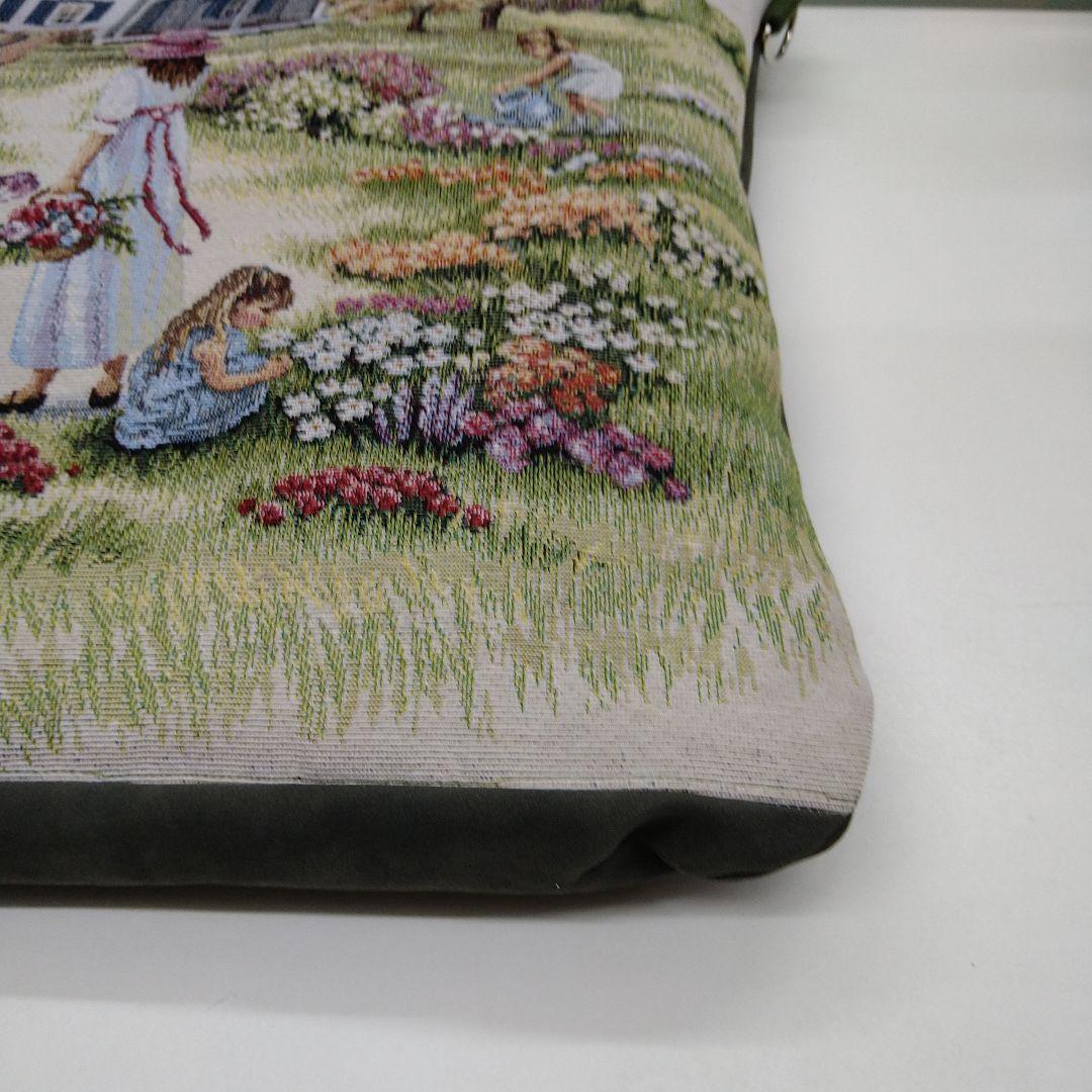 HANDMADEゴブランパネル生地グリーンゲイブルズ&スェード調大型トートバッグ