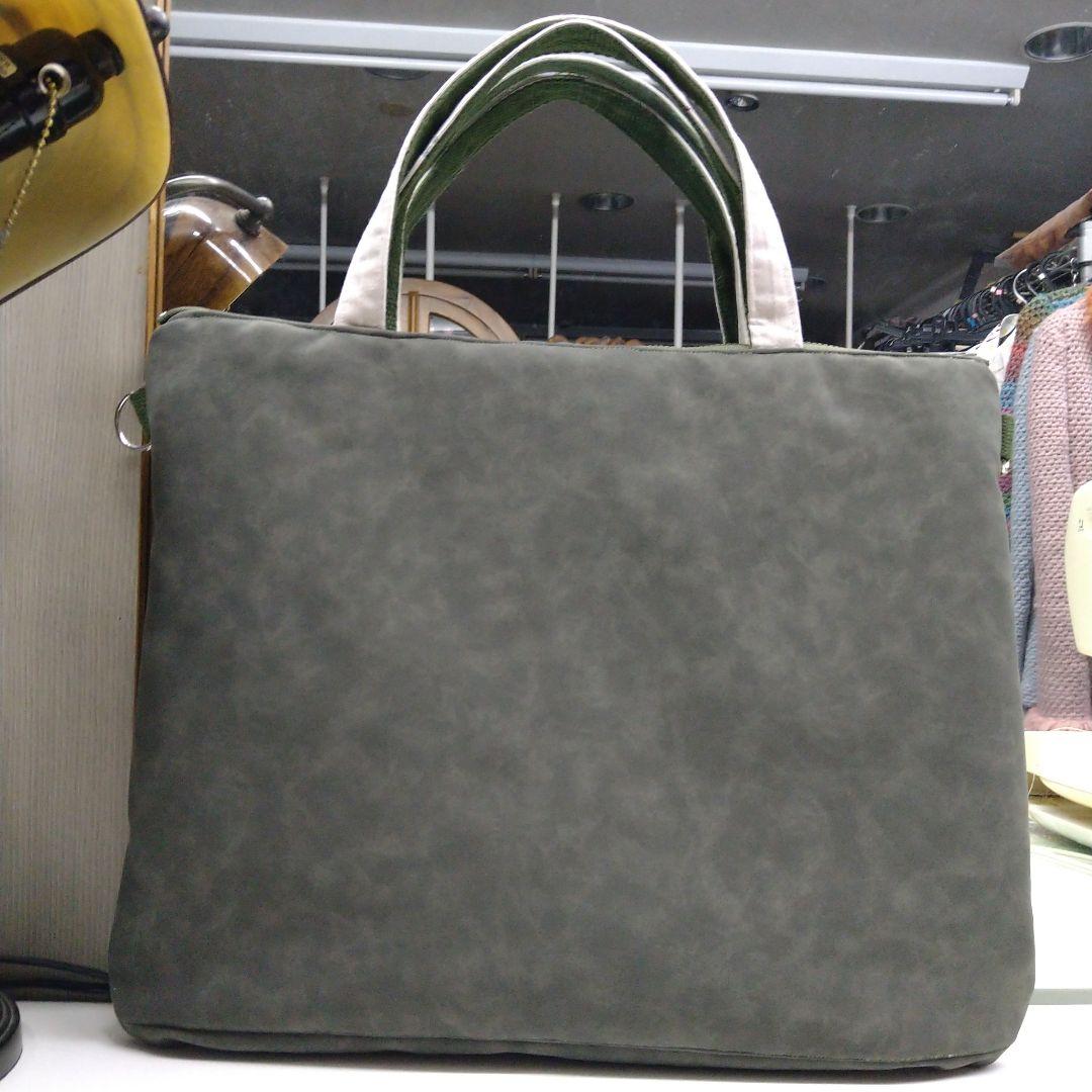 HANDMADEゴブランパネル生地グリーンゲイブルズ&スェード調大型トートバッグ