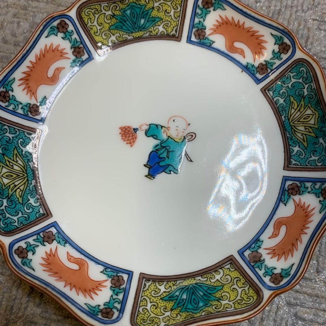 H950\" 九谷焼 八角皿 青郊窯 唐子模様 18㎝ 10㎝ 8枚セット