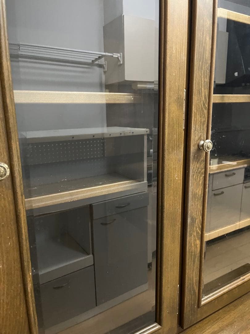 木製食器棚 ガラス扉付き ブラウン