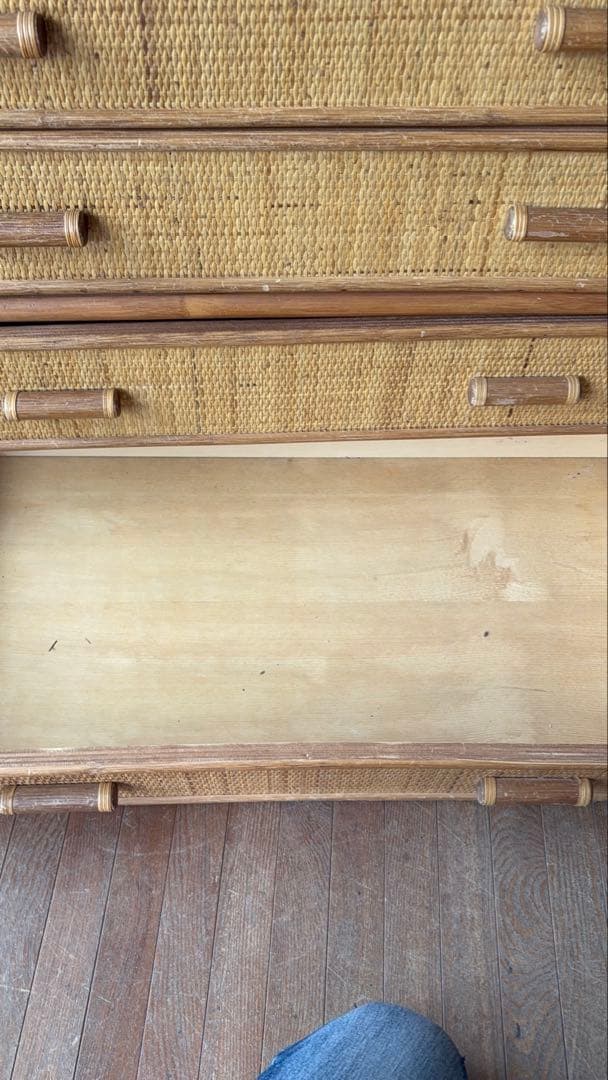 昭和レトロ ラタン ワイドチェスト 5段6杯 籐家具 収納棚 アジアン 古家具