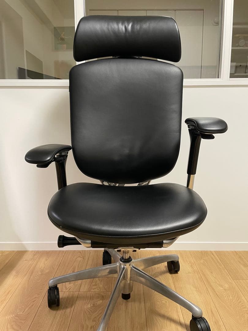 【最高級】オカムラ コンテッサ 総革張り 大型ヘッドレスト ポリッシュ 可動肘