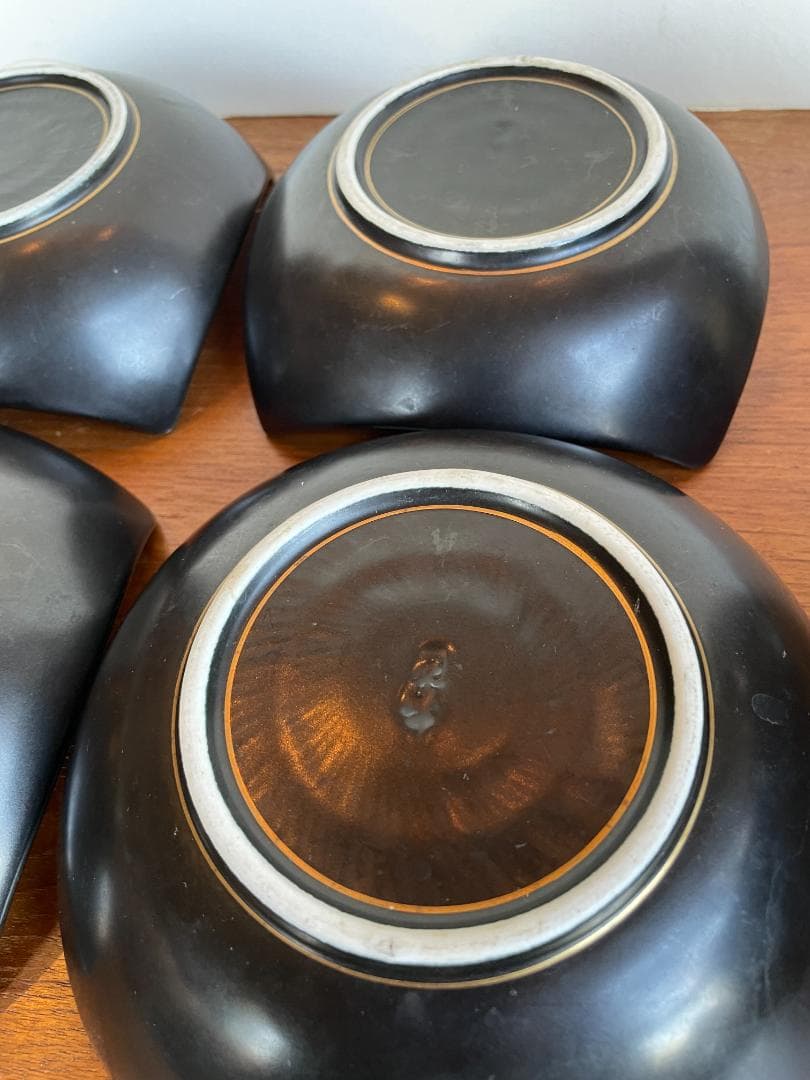 SuLu 美品 四角 金銀黒 中鉢 取り皿 銘々皿 4客+小皿 豆皿 4客