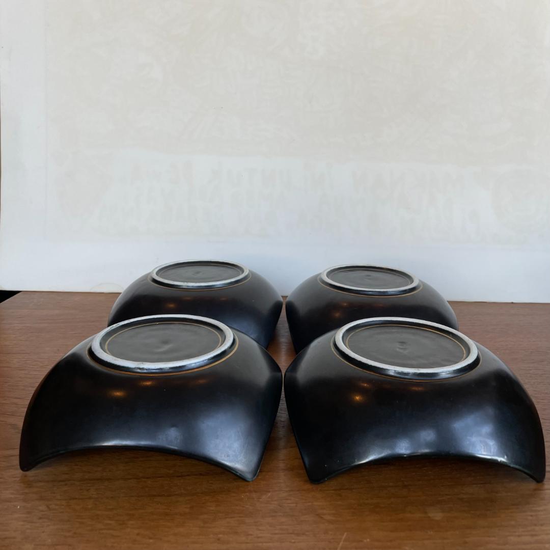 SuLu 美品 四角 金銀黒 中鉢 取り皿 銘々皿 4客+小皿 豆皿 4客