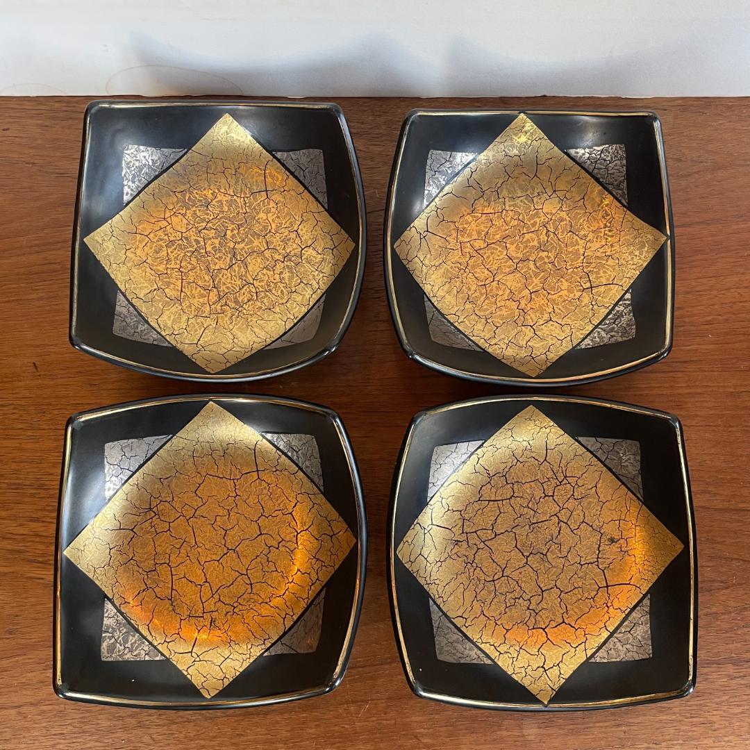 SuLu 美品 四角 金銀黒 中鉢 取り皿 銘々皿 4客+小皿 豆皿 4客