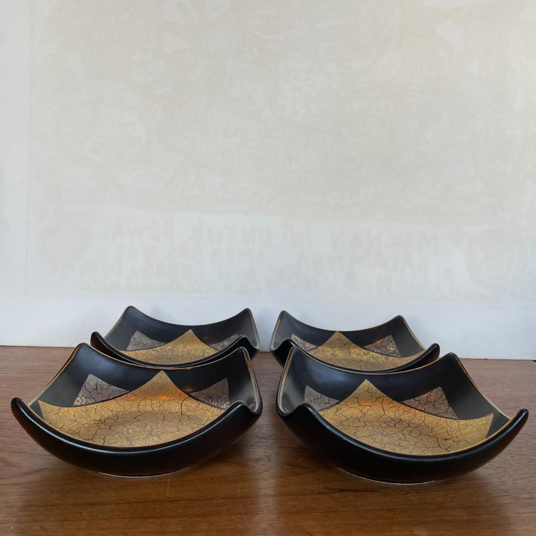 SuLu 美品 四角 金銀黒 中鉢 取り皿 銘々皿 4客+小皿 豆皿 4客