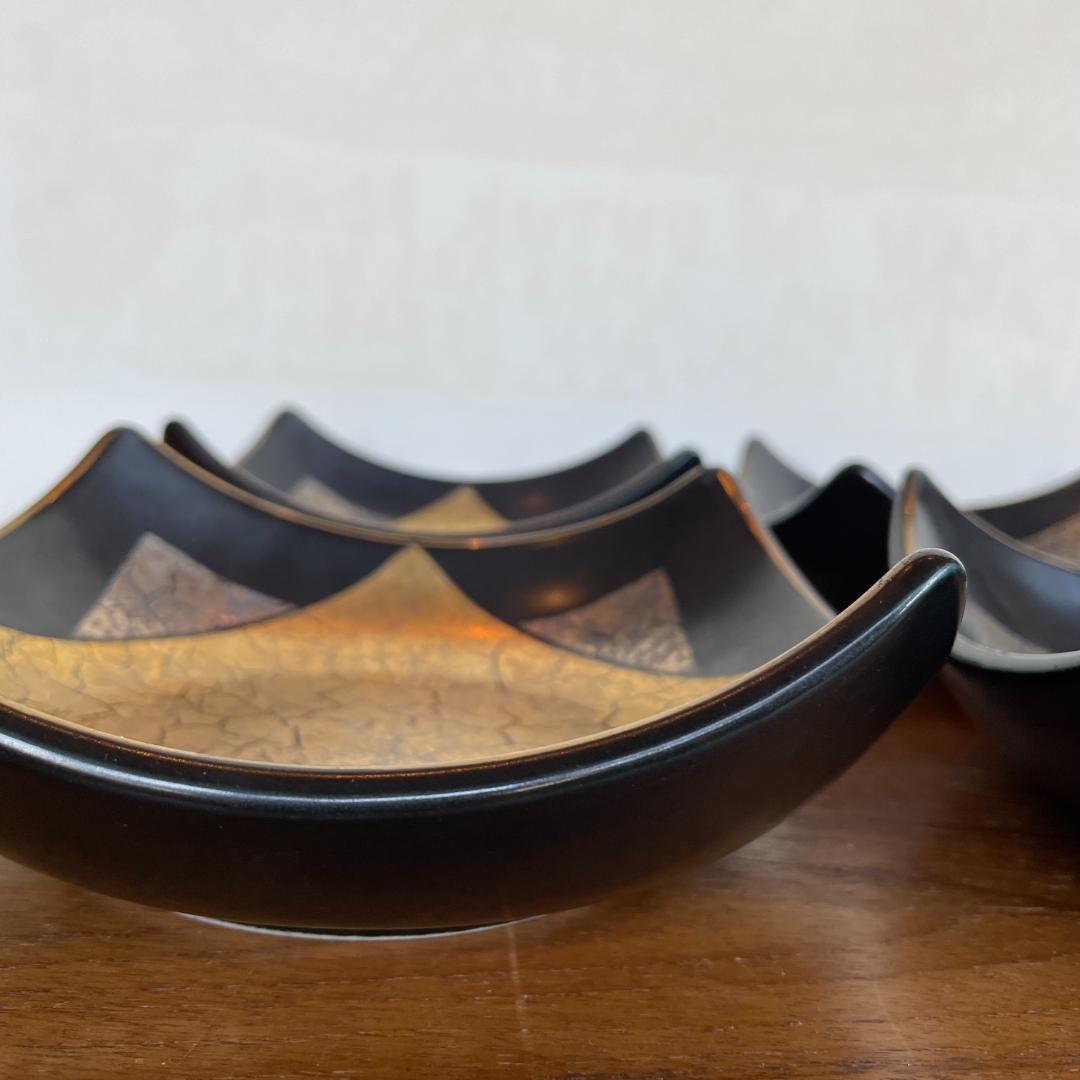 SuLu 美品 四角 金銀黒 中鉢 取り皿 銘々皿 4客+小皿 豆皿 4客