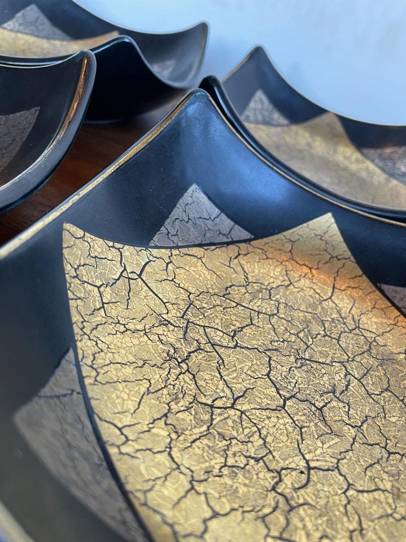 SuLu 美品 四角 金銀黒 中鉢 取り皿 銘々皿 4客+小皿 豆皿 4客