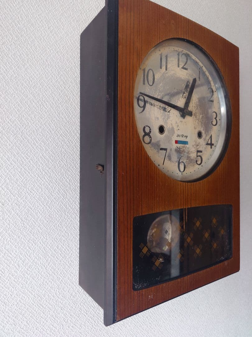木製振り子付手巻き掛時計　鳴り方付　中古　昭和　アンティーク　稼働品