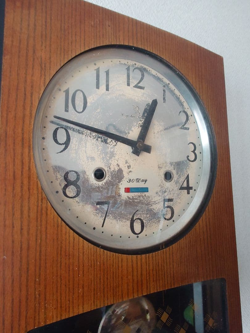 木製振り子付手巻き掛時計　鳴り方付　中古　昭和　アンティーク　稼働品