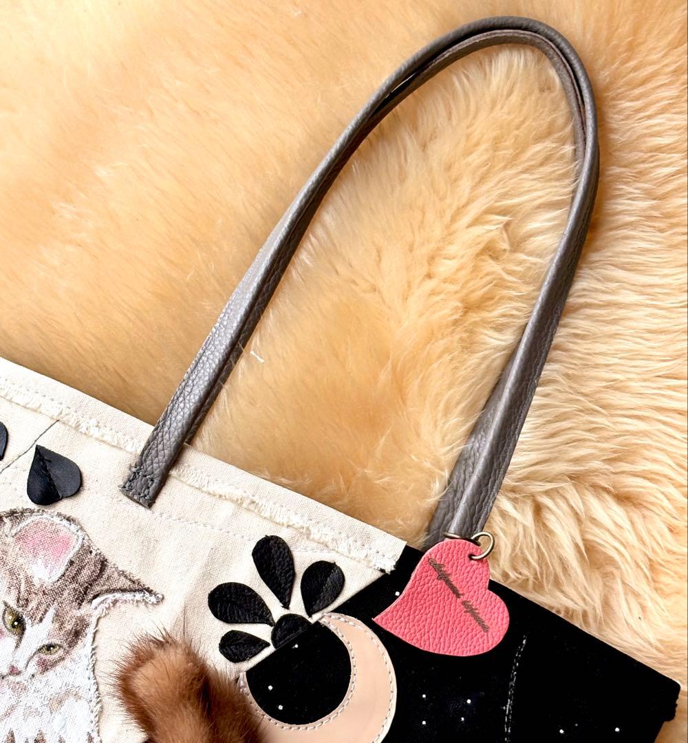 (手づくり)\"愛と愛\"猫とねこのファートートバッグ