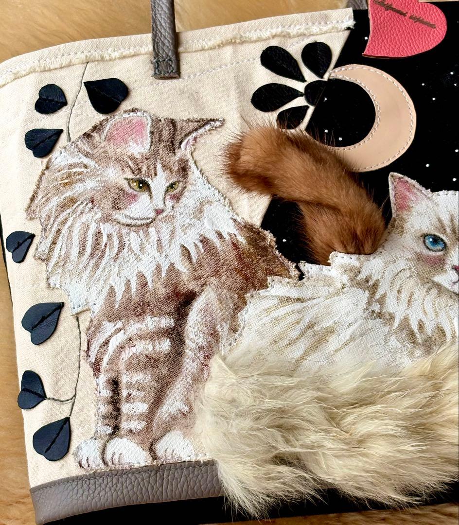 (手づくり)\"愛と愛\"猫とねこのファートートバッグ