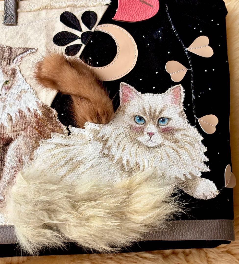 (手づくり)\"愛と愛\"猫とねこのファートートバッグ