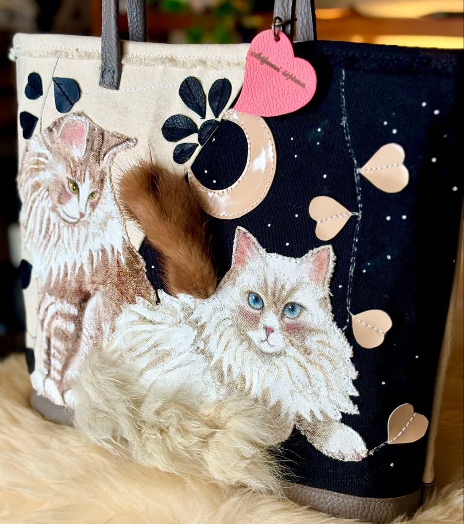 (手づくり)\"愛と愛\"猫とねこのファートートバッグ