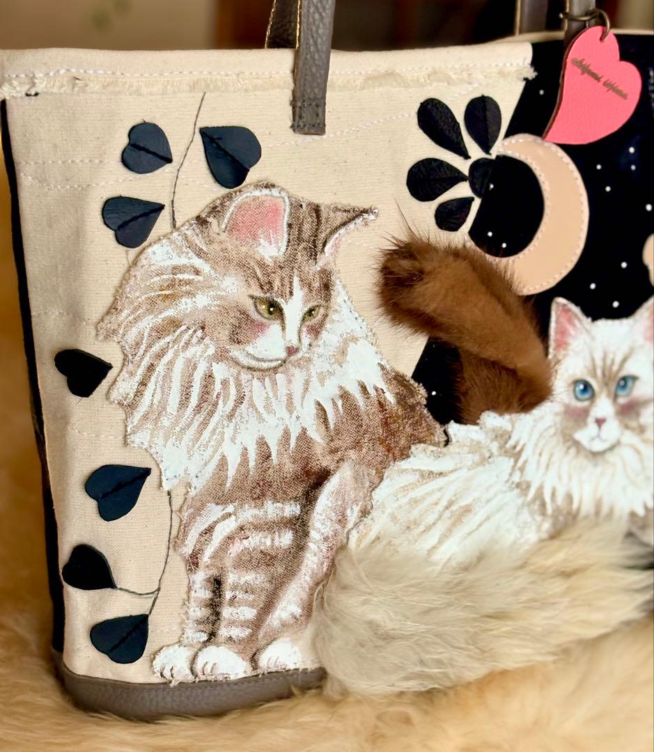 (手づくり)\"愛と愛\"猫とねこのファートートバッグ