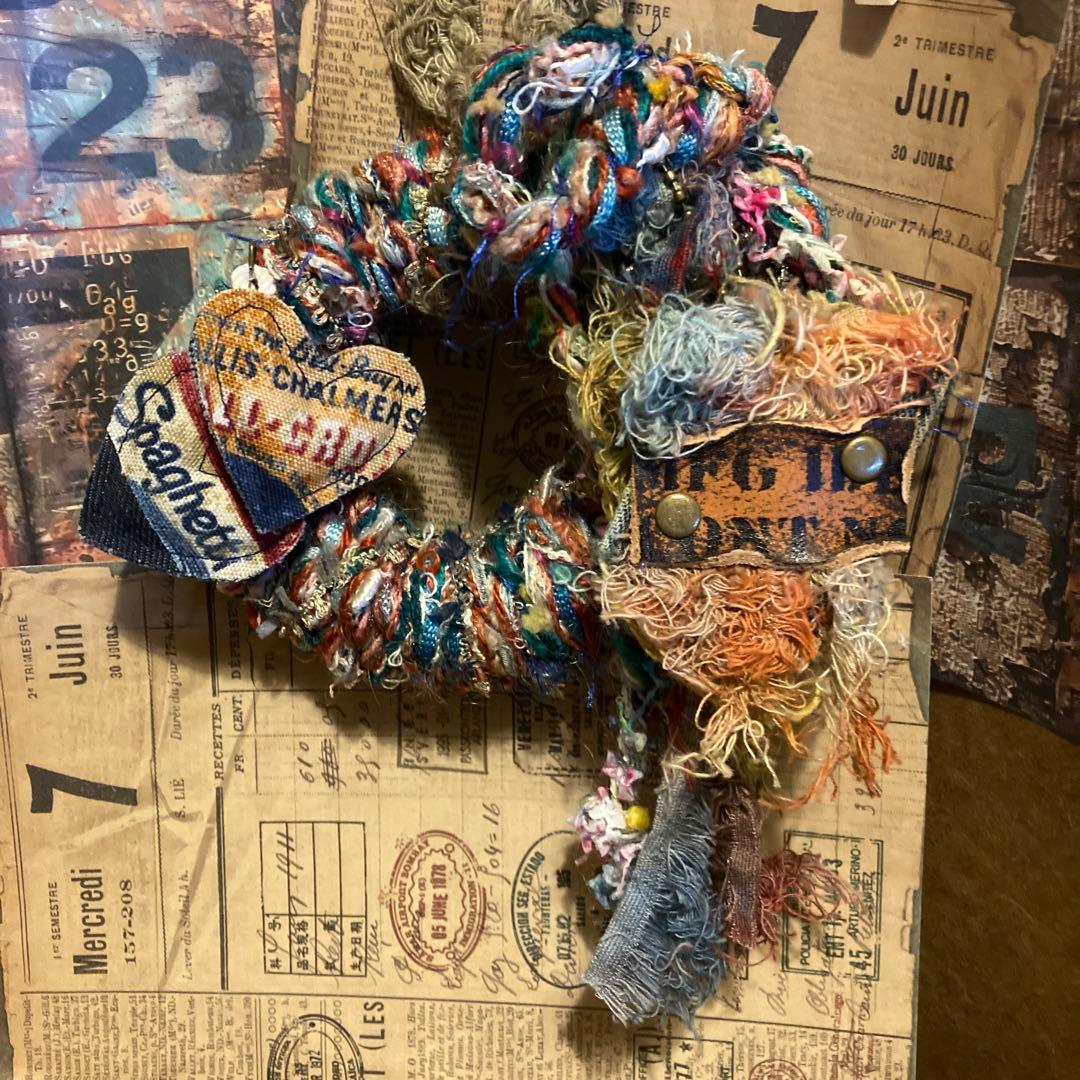 ハンドメイドミニリース　アートヤーン　ハート