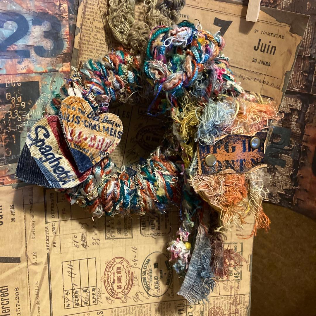 ハンドメイドミニリース　アートヤーン　ハート