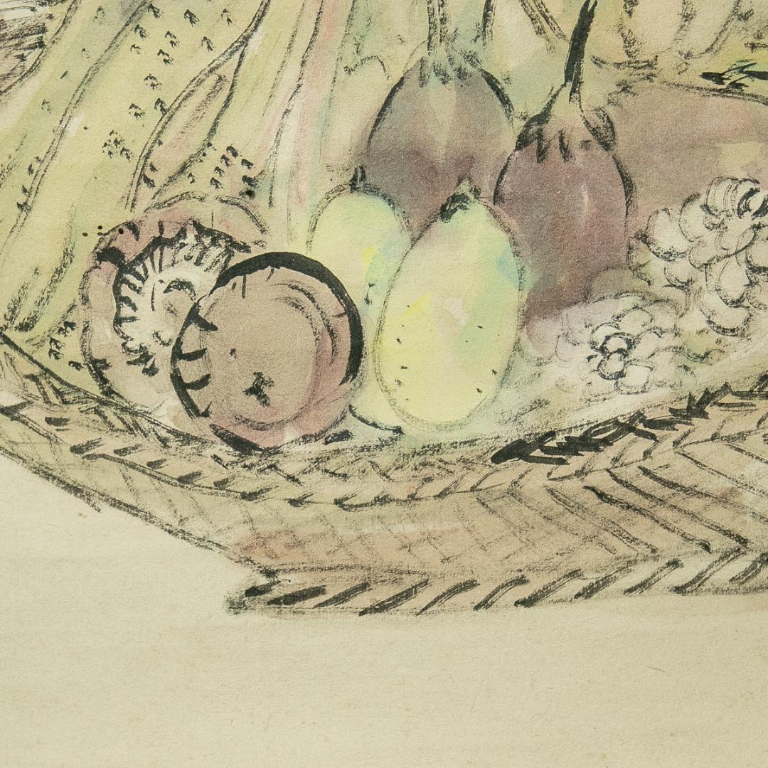 掛軸-1645　天龍寺　関清拙　賛　野原桜洲　画　野菜籠森　共箱