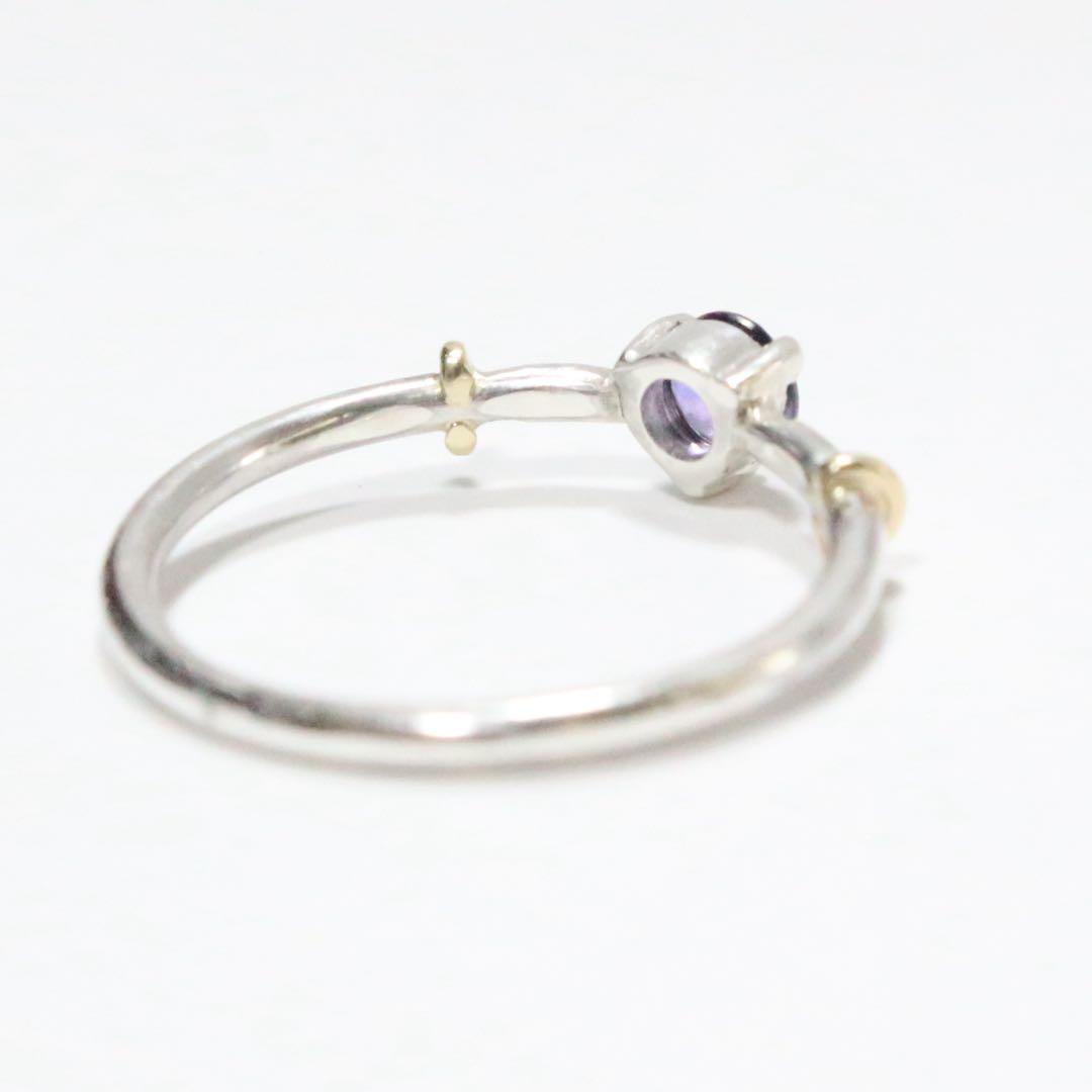 魅惑のパープルとブルーが融合するサファイアK10小ワッカシルバーリング10号