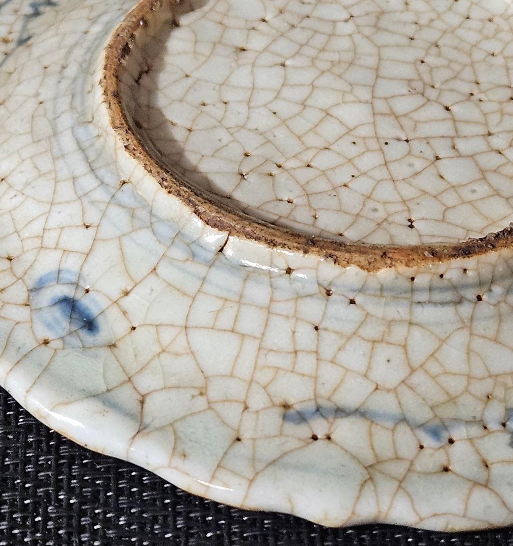 中国古美術　中国古陶磁器　中国古玩　中国南方系　青華　樹木に鹿の図　輪花　呉須皿