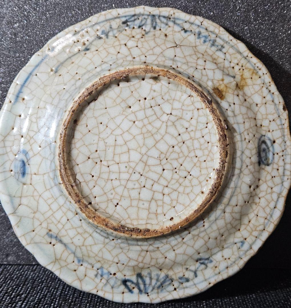 中国古美術　中国古陶磁器　中国古玩　中国南方系　青華　樹木に鹿の図　輪花　呉須皿