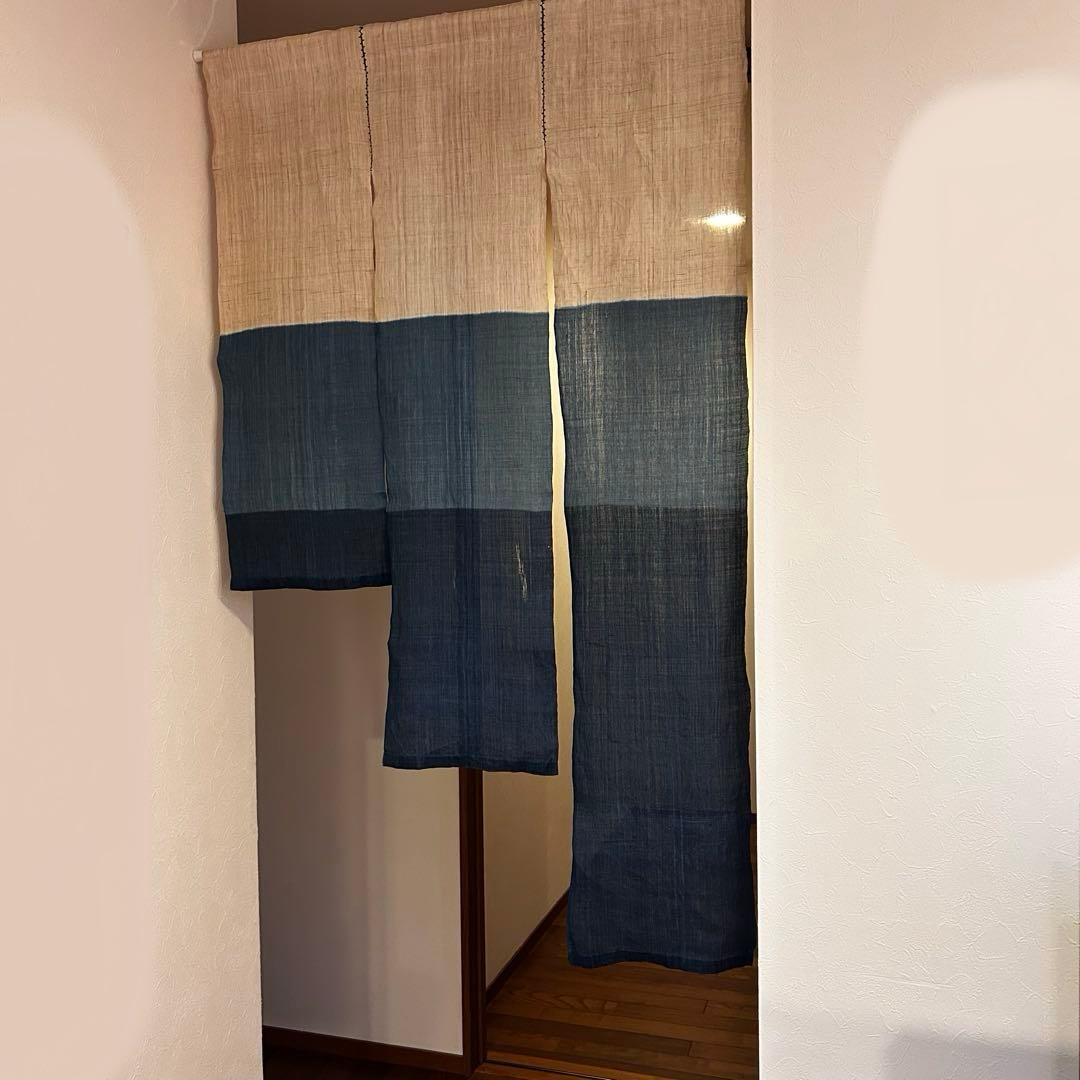 藍染本麻暖簾 三連 三段染 三段丈