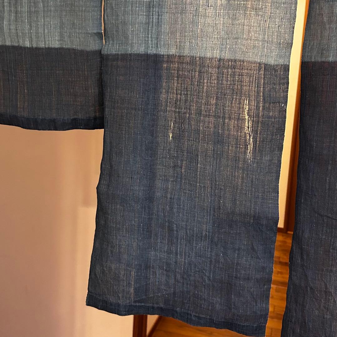 藍染本麻暖簾 三連 三段染 三段丈