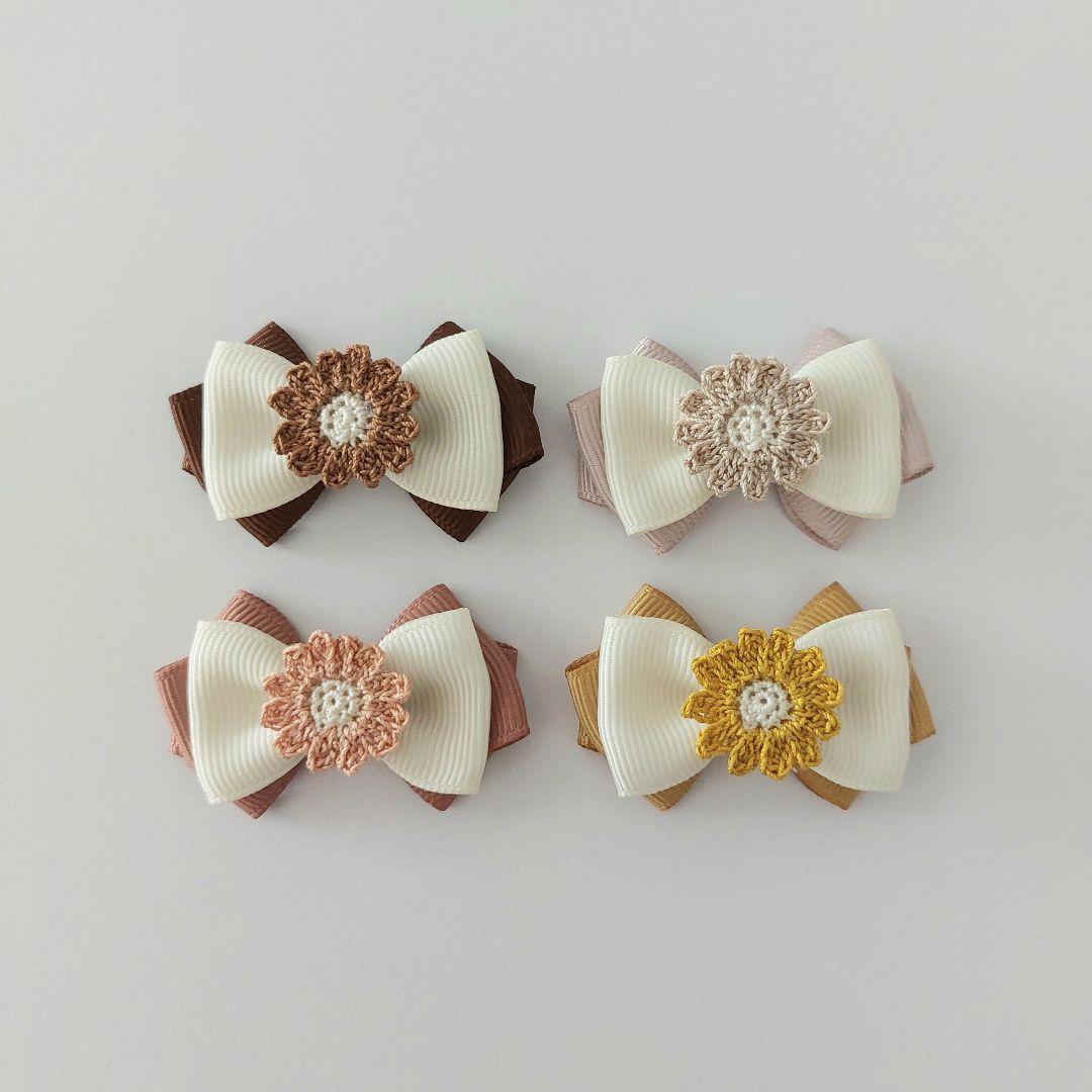 ꫛꫀꪝ【マーガレット付きトリプル②】ベビーヘアクリップ　キッズヘアクリップ