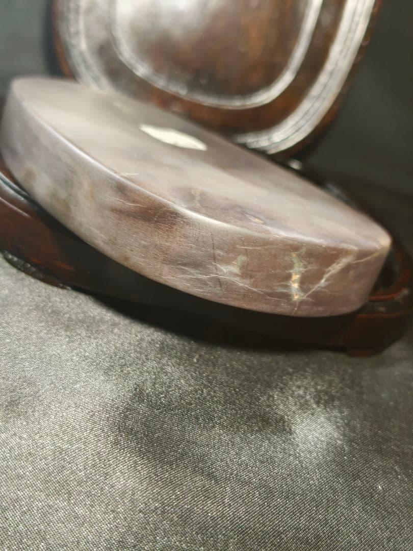 端渓硯 老坑仔岩楕円硯 木箱付 未使用美品 時代物 書道具 文房四宝 蒐集家放出