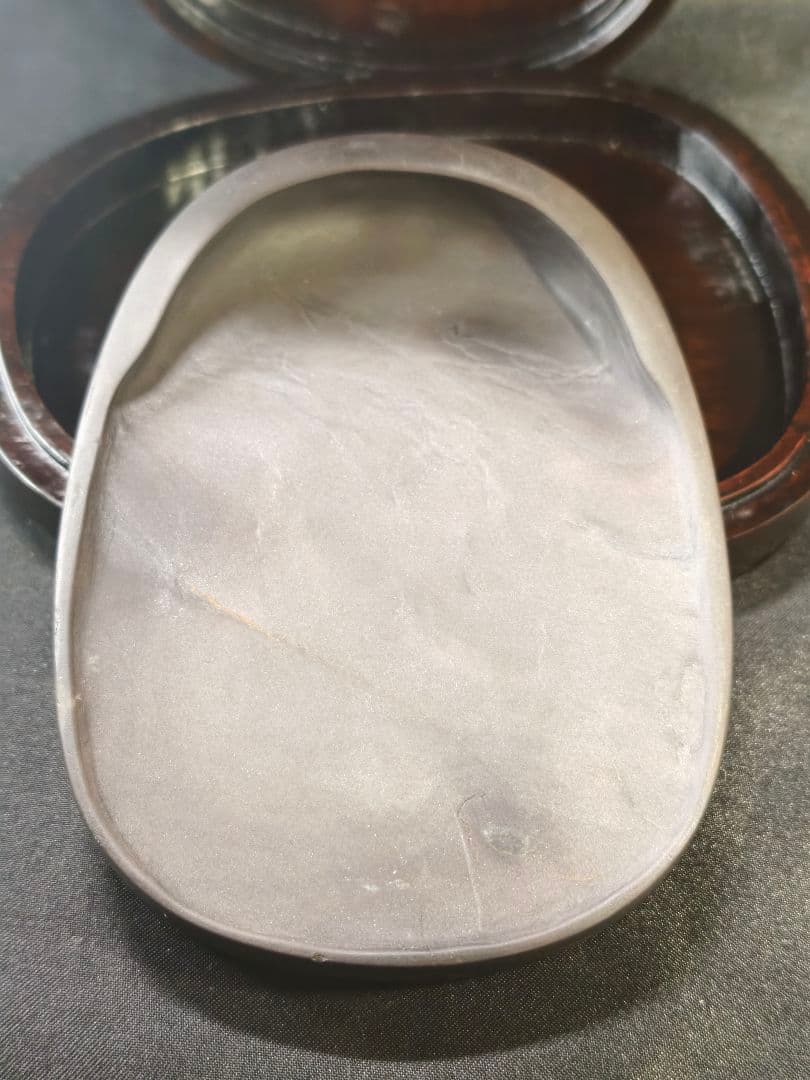 端渓硯 老坑仔岩楕円硯 木箱付 未使用美品 時代物 書道具 文房四宝 蒐集家放出