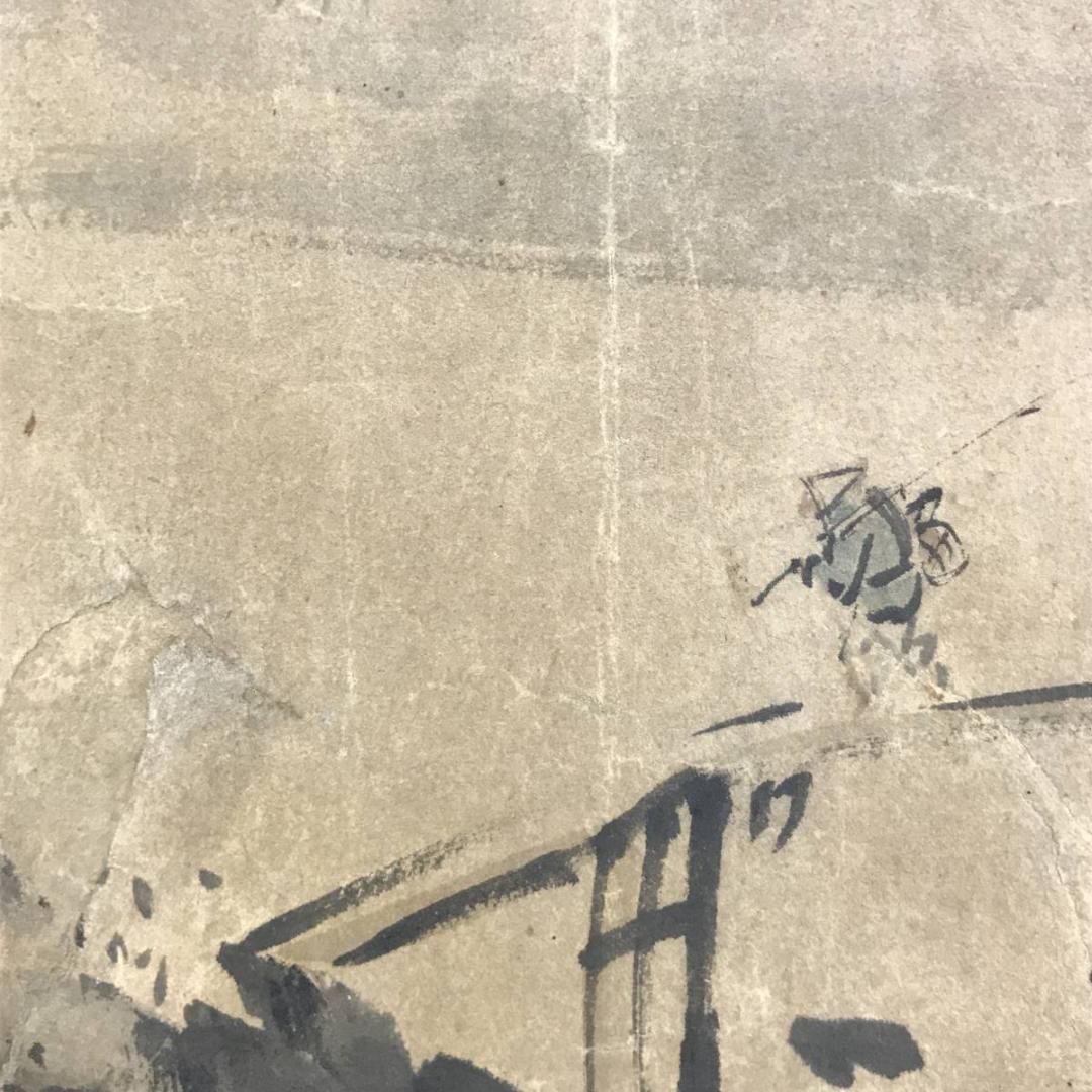 模写/長澤芦雪/長沢芦雪/長澤蘆雪/山水人物図/横物/掛軸/名家伝来/AE-49
