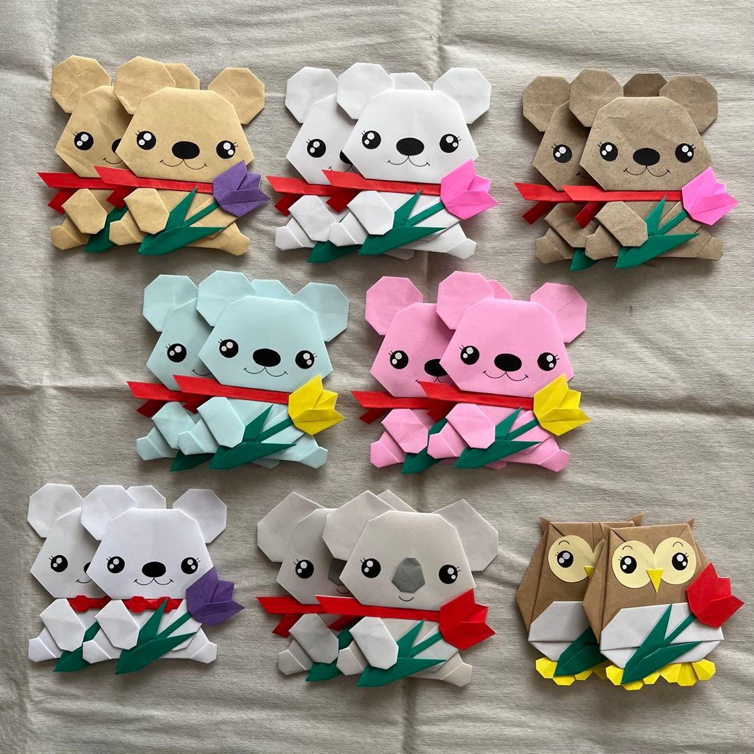 ハンドメイド 折り紙/くまちゃん達とお花