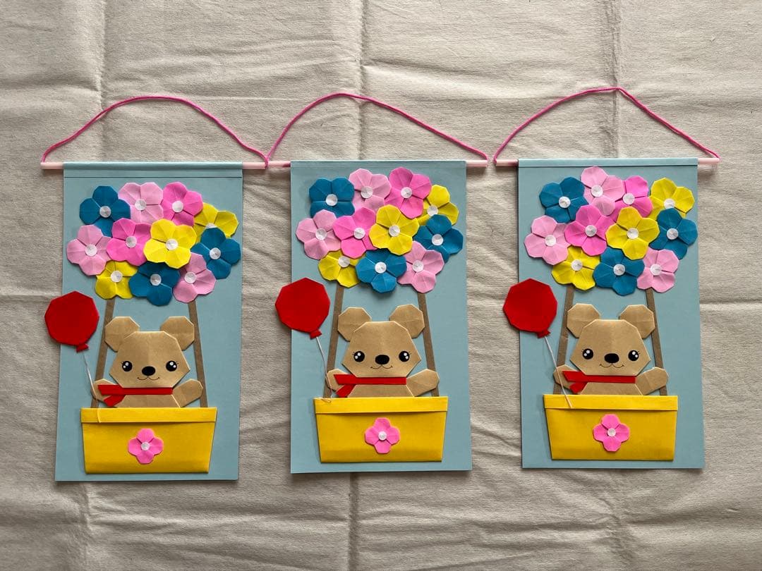 ハンドメイド 折り紙/くまちゃん達とお花
