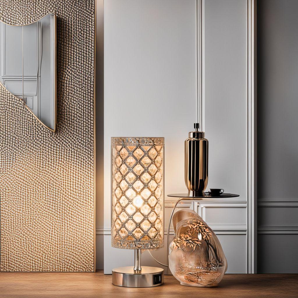 クリスタルテーブルランプ モダン タッチ調光 USB充電ポート付き