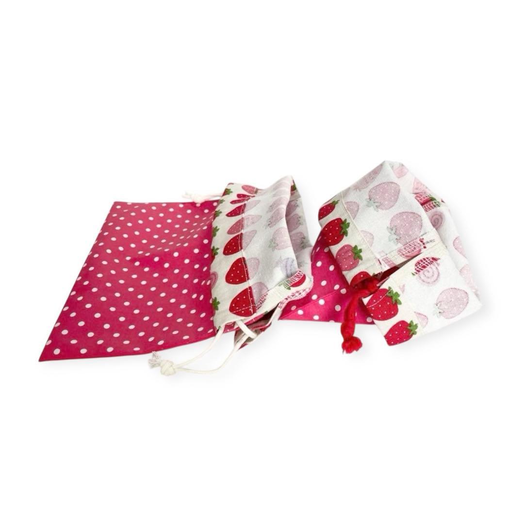 入園入学6点セット レッスンバッグセット いちご柄 レッド系 ハンドメイド