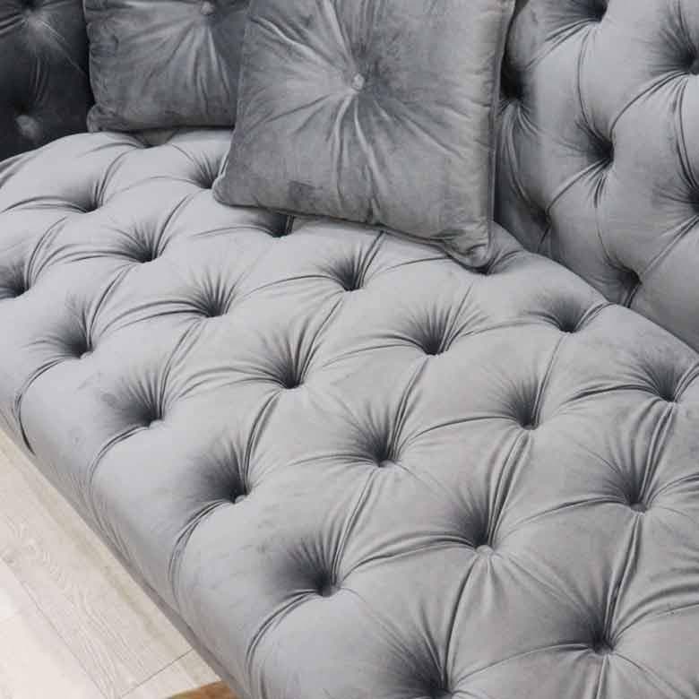 3Pソファ ベルベット グレー デラックスソファ 着脱式