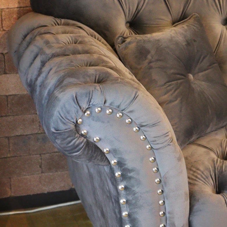 3Pソファ ベルベット グレー デラックスソファ 着脱式