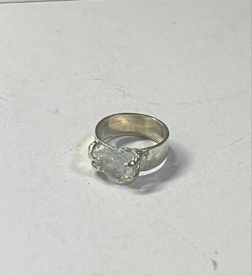 ハンドメイドシルバー925リング　アクアマリン石留め　12号