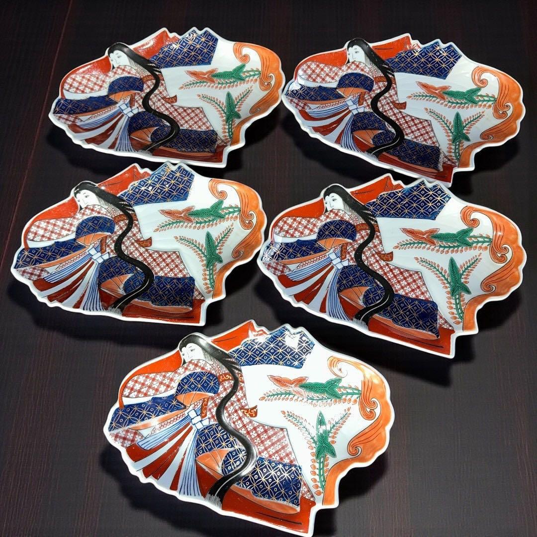 古伊万里様式の華麗な色絵姫皿 5客 食器 博多人形