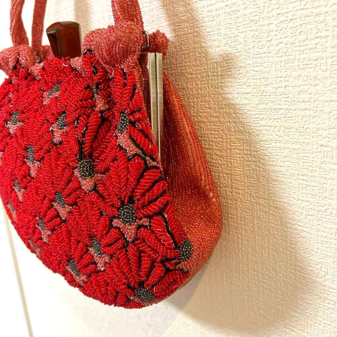 ビーズバッグ　昭和レトロ　ガマ口　パーティーバッグ　花柄　和装
