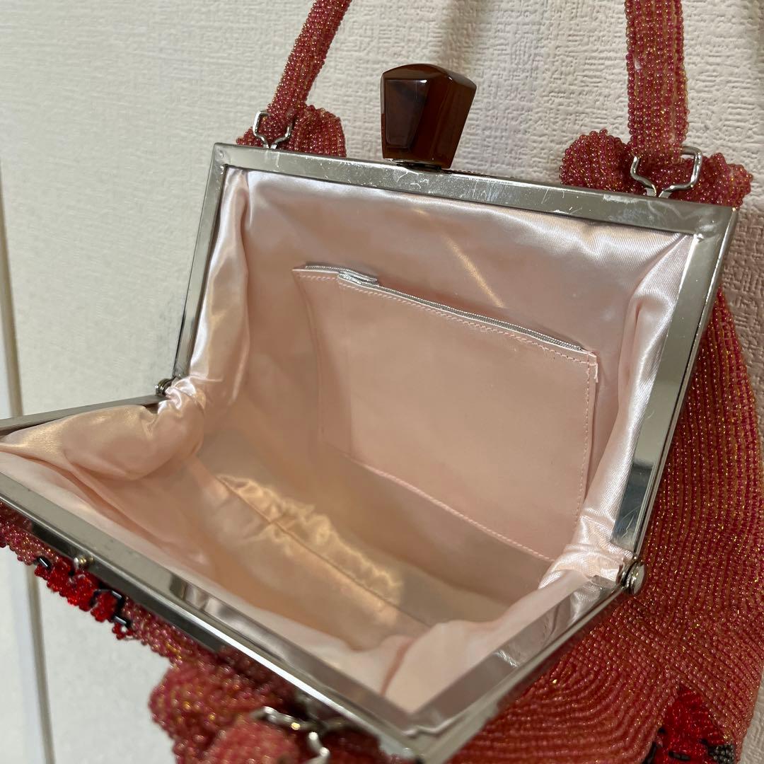 ビーズバッグ　昭和レトロ　ガマ口　パーティーバッグ　花柄　和装