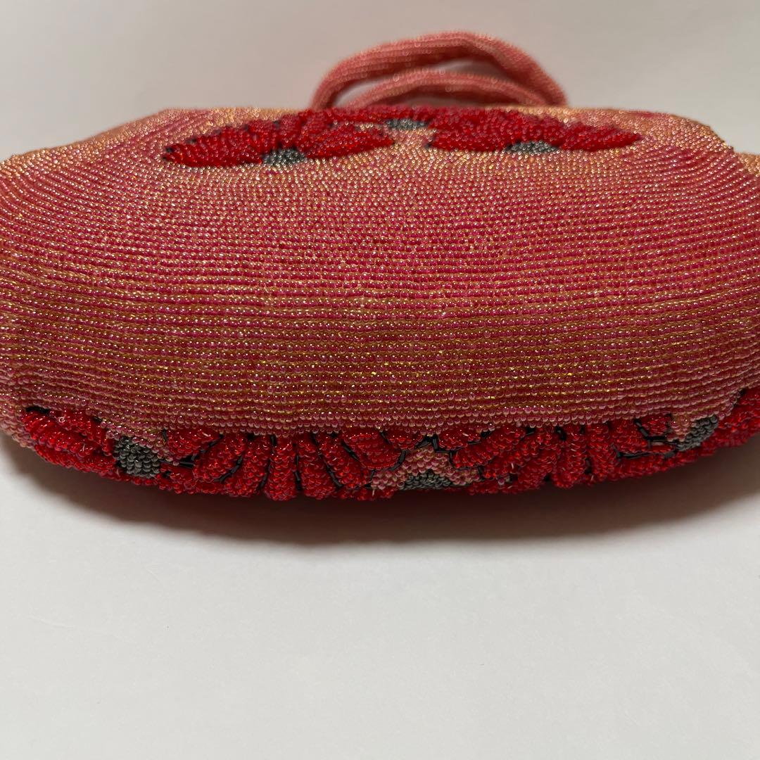 ビーズバッグ　昭和レトロ　ガマ口　パーティーバッグ　花柄　和装