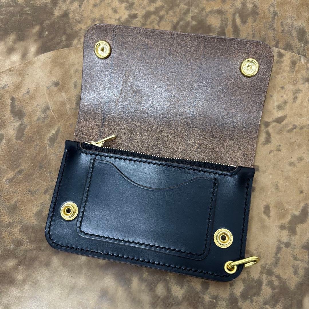 クロムエクセル　トラッカーウォレット　ミドル　黒　茶心　2層　HORWEEN