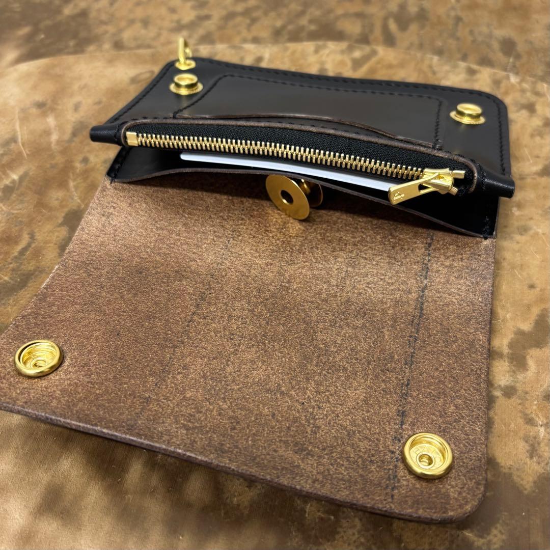 クロムエクセル　トラッカーウォレット　ミドル　黒　茶心　2層　HORWEEN
