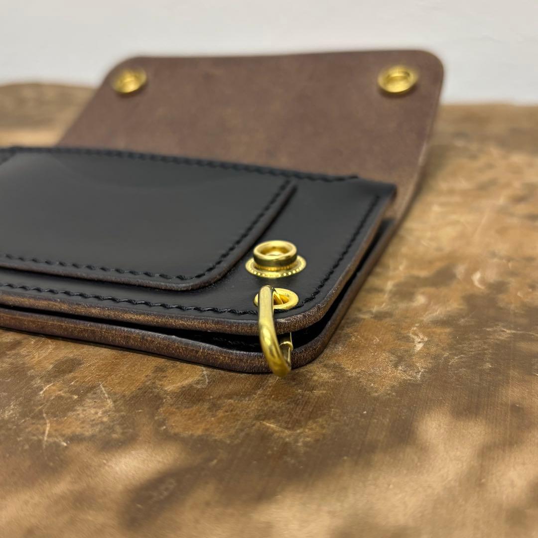 クロムエクセル　トラッカーウォレット　ミドル　黒　茶心　2層　HORWEEN