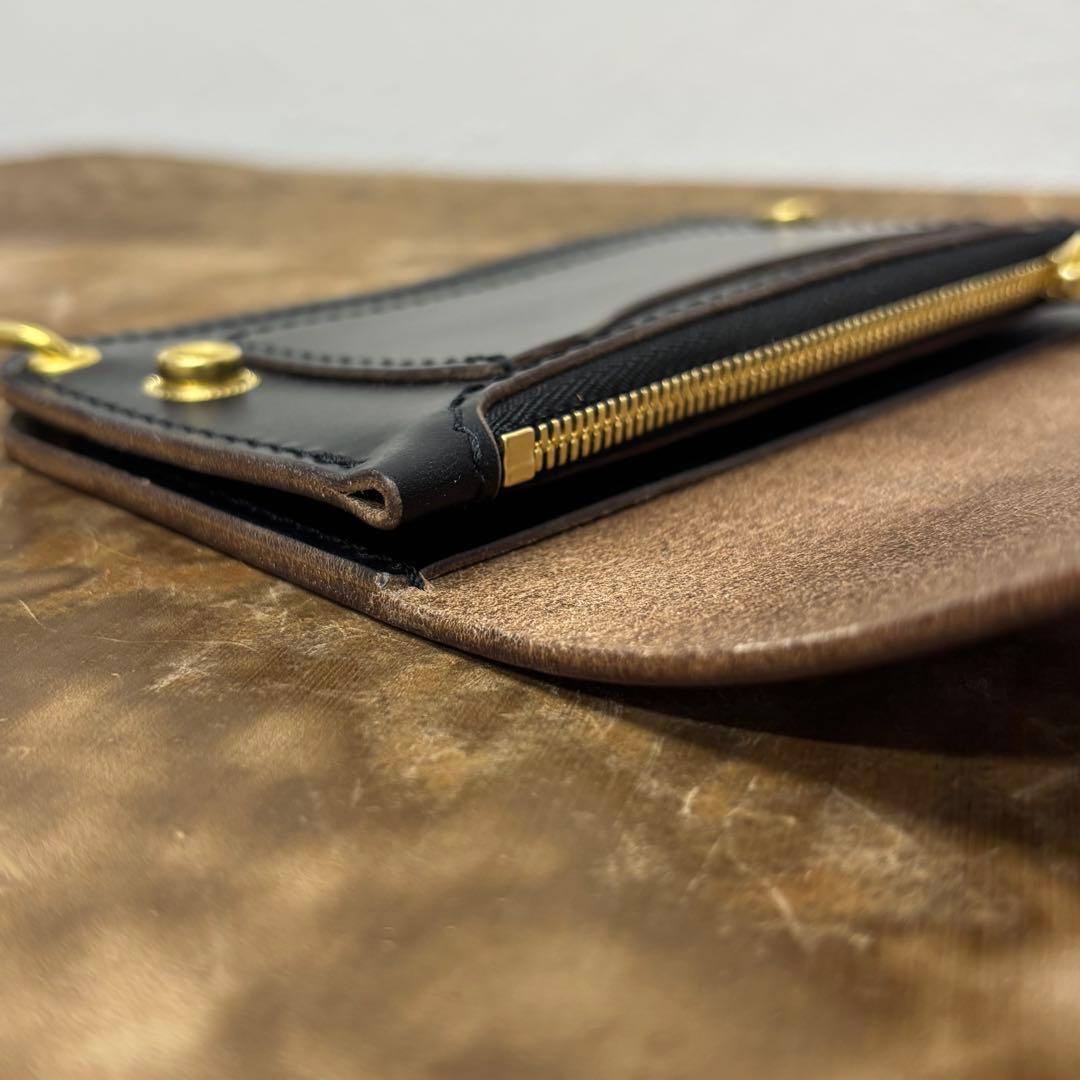 クロムエクセル　トラッカーウォレット　ミドル　黒　茶心　2層　HORWEEN